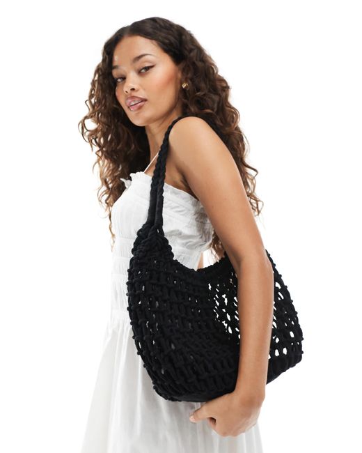 ASOS Black Macrame Tote Bag With Twist Handle