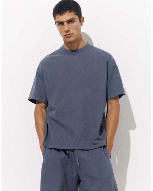 Pull&Bear Blue Short Sleeve Logo Sweatshirt for men