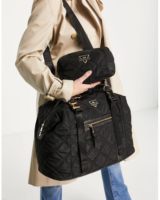 River Island Black – set mit reisetasche und kulturbeutel aus gestepptem nylon