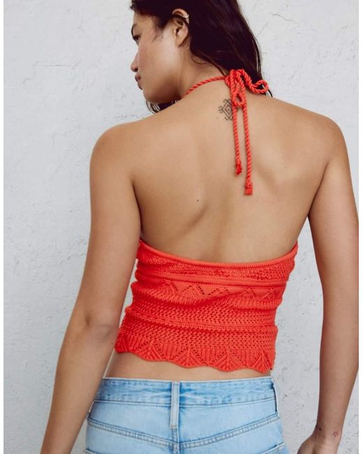 Bershka Red Rustic Knit Halter Top