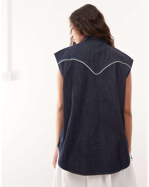 Wrangler Mouwloos Western Denim Overhemd in het Blue