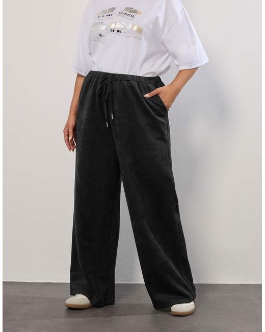 Yours Clothing Black Faux Suede Wide Leg Trousers