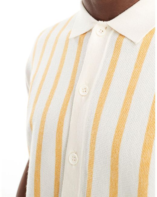 Jack & Jones – gestreiftes oversize-hemd aus strick in Natural für Herren