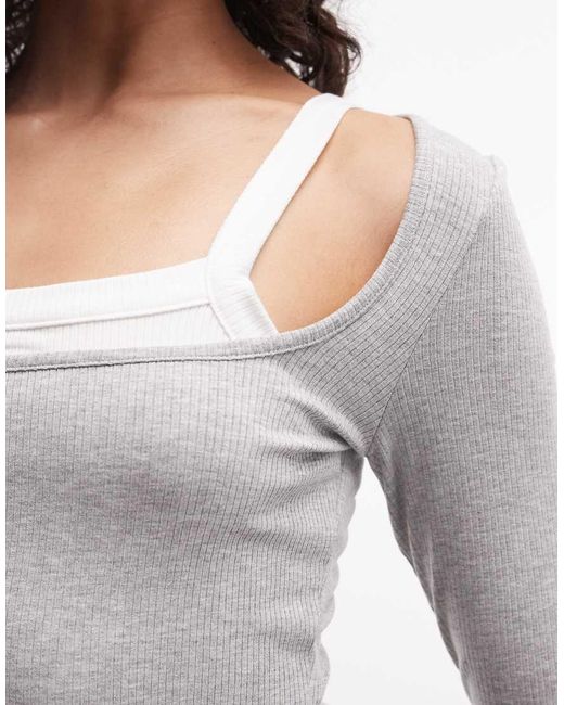 Collusion Gray Asymmetric Hem Double Layer Top