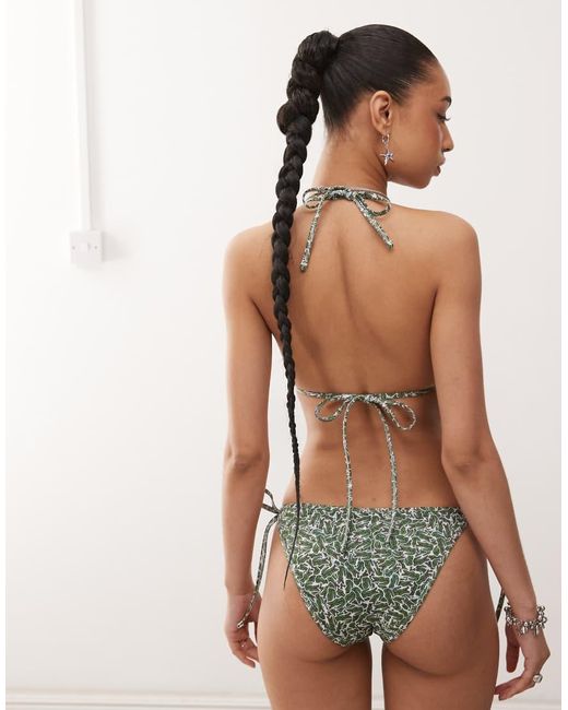 Lacoste Natural Co-ord Strappy Bikini Top With All Over Croc Print
