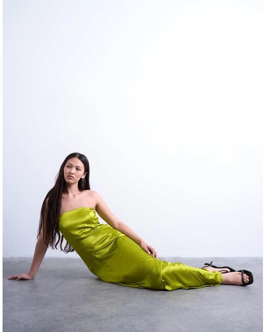 TOPSHOP Satin Bandeau Maxi Dress in Green | Lyst