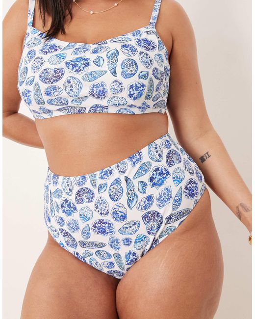 ASOS Blue Asos Design Curve Shelina High Leg High Waist Bikini Bottom
