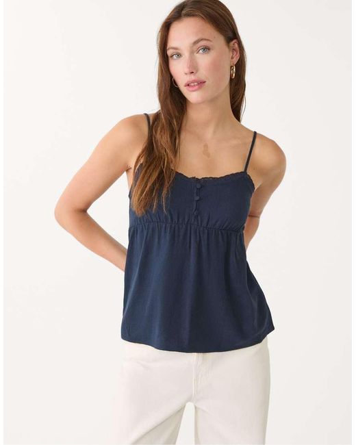 Stradivarius Blue Strappy Linen Blend Top