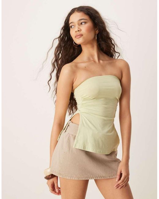Motel Natural Ruched Bandeau Top