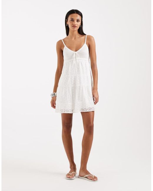 Hollister White Crochet Tiered Babydoll Mini Dress