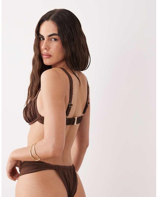 Miss Selfridge Brown Mix And Match Ruched Cup Bikini Top