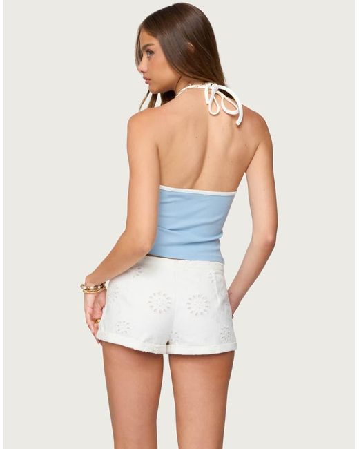 Edikted Blue Contrast Ribbed V Neck Halter Top