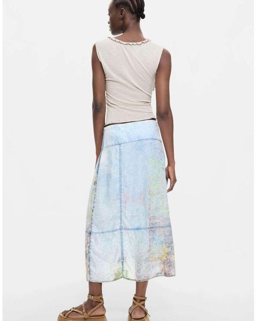 Desigual Blue Midi Denim Skirt