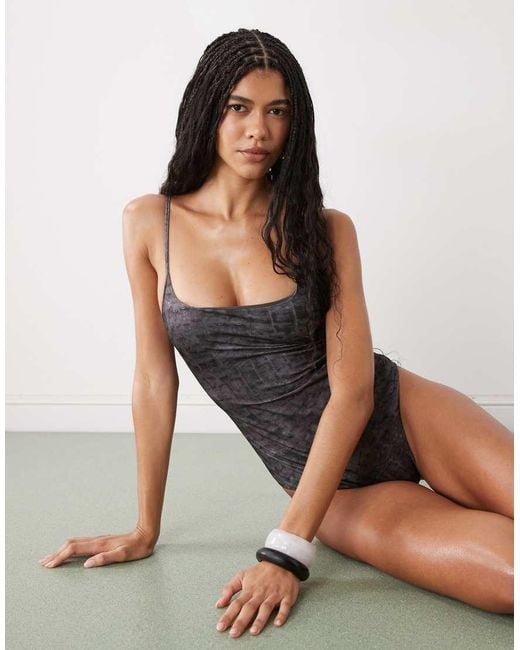 Weekday Blue Square Neck Low Back Swimsuit