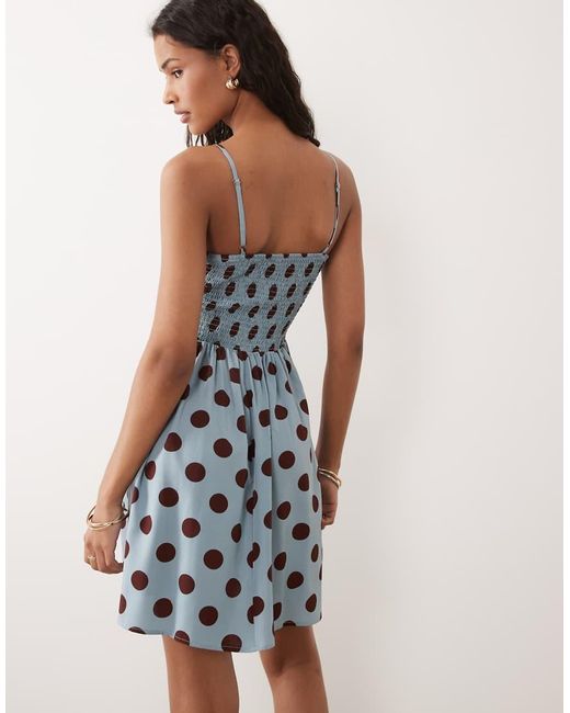 Brave Soul Natural Polka Dot Mini Dress With Shirred Bodice