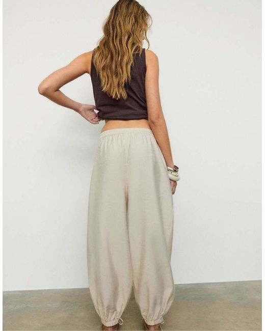 Stradivarius Natural Lyocell Sarouel Trousers