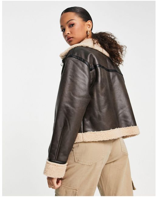 Vero Moda Aviator Jacket in Brown | Lyst