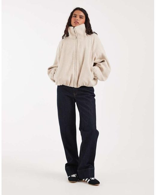 ASOS Natural Funnel Neck Bubble Hem Jacket With Wool
