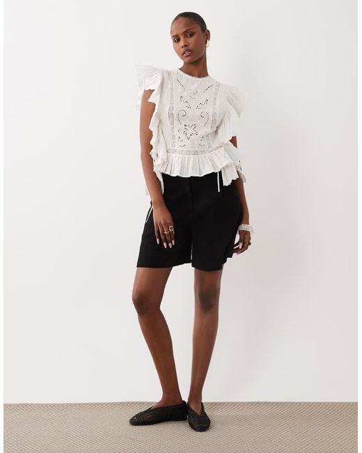 ASOS Brown Ruffle Detail Cutwork Sleeveless Top