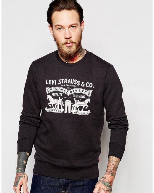 Levi's Black Crew Sweatshirt 2 Horse Badge Print for men