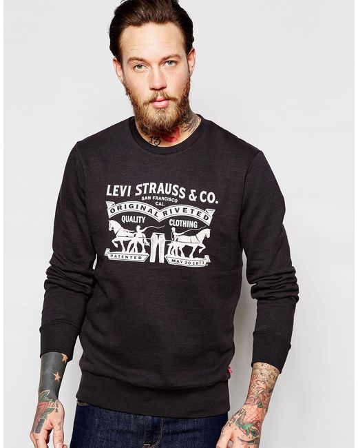 Levi's – es sweatshirt mit rundhalsausschnitt und 2-pferde-logo in Black für Herren