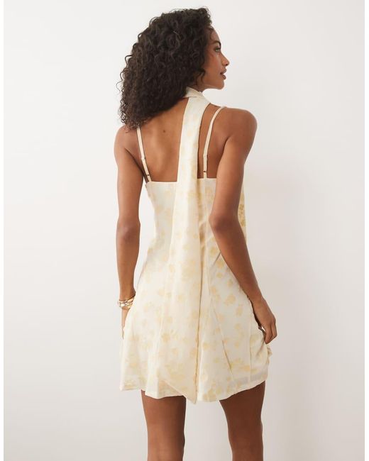 ASOS Natural Flocked Mesh Scarf Detail Godet Mini Dress