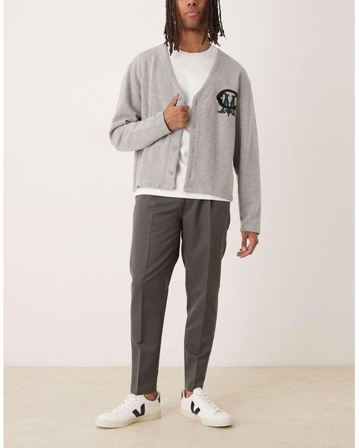 ASOS Gray Pleated Tapered Dress Pants for men