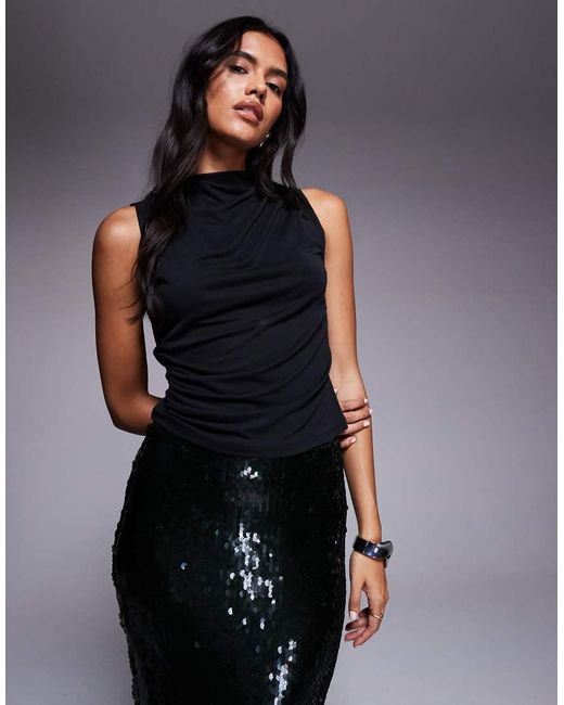 Top Ceñido Con Diseño Fruncido Y Cuello Alto De -Rojo ASOS de color Black