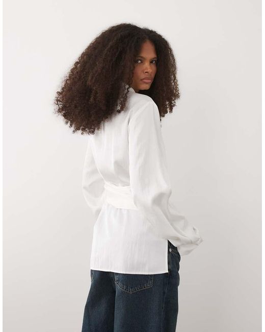 Mango White Tie Waist Shirt