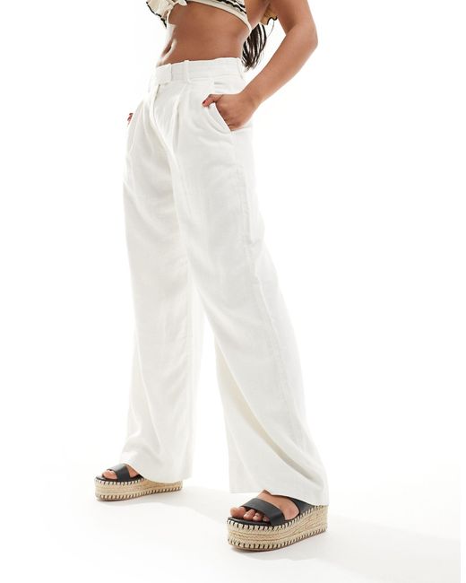 Abercrombie & Fitch White Ultra Wide Leg Linen Blend Pants