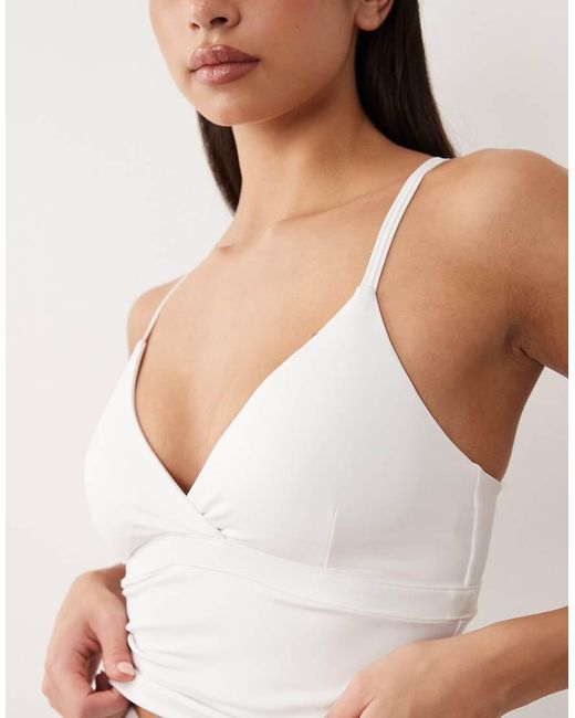 4505 White Active Tennis Deep V-neck Cross Back Tank Top