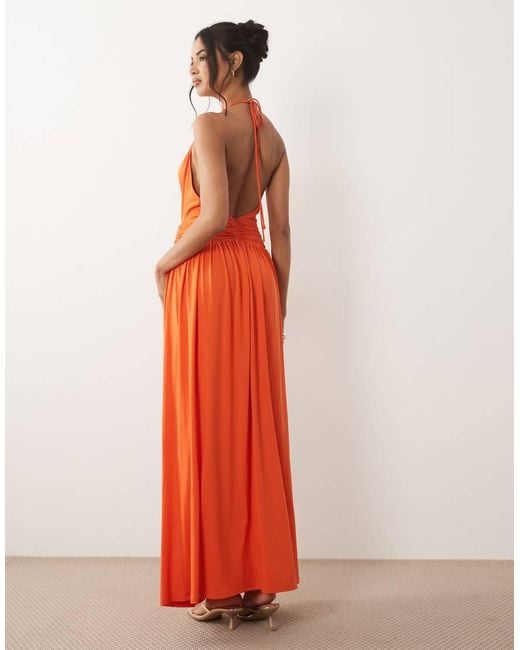 TFNC London Red Slinky Cami Halter Full Skirt Maxi Dress