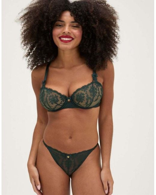 Boux Avenue Green Zoe Embroidered Briefs Mesh Back High Leg Underwear