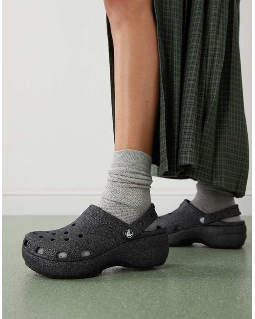 CROCSTM Black Croc Classic Platform Glitter Clogs