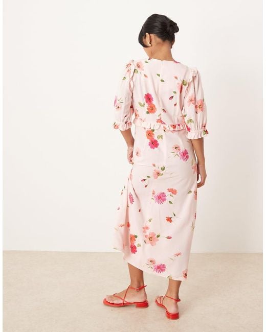 Nobody's Child Petite Pink Felicia Ruffle Detail Midi Dress