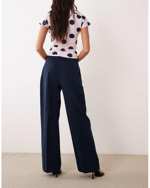 ASOS Blue Tailored Wide Leg Trousers With Pleat Detail