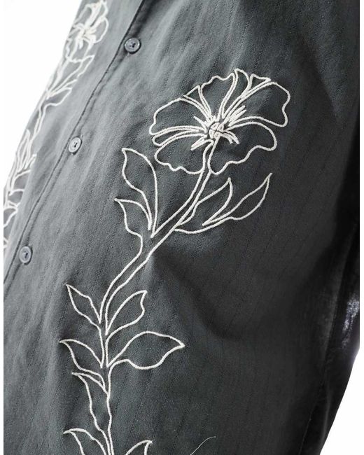Only & Sons Gray Embroidery Detail Resort Shirt for men