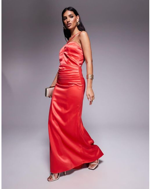 TFNC London Red Cross Strap Maxi Dress With Train
