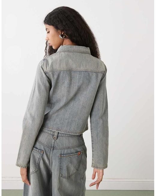 Collusion Gray Fitted Denim Jacket With Double Ended Zipper