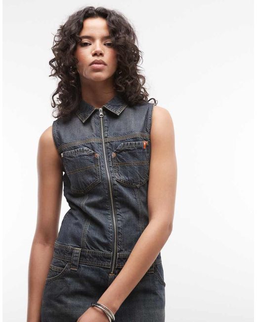 Collusion Multicolor 90s Utility Drop Waist Denim Dress