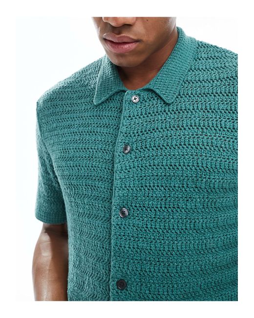 Abercrombie & Fitch Blue Crochet Knit Short Sleeve Polo Shirt for men