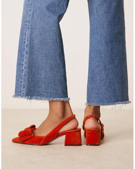 ASOS Blue Symphony Bow Slingback Mid Block Heeled Shoes