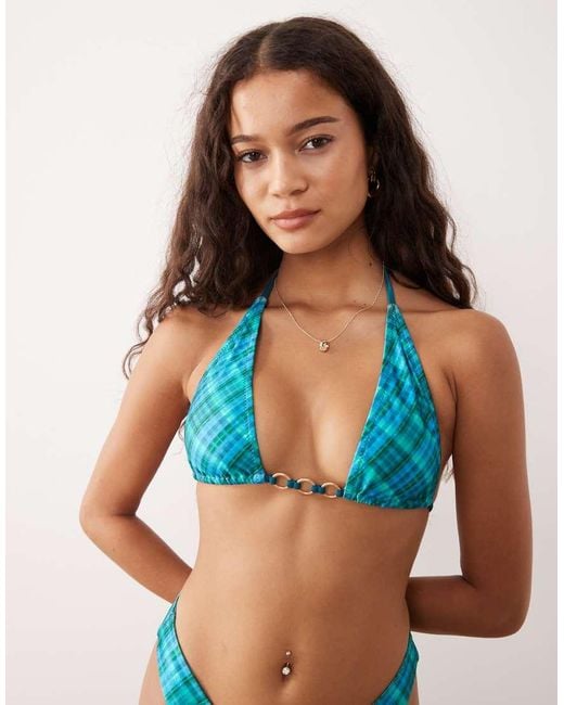 Kulani Kinis Blue Tropic Dip Frill Halter Bralette Bikini Top