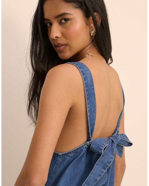 Nobody's Child Blue Dark Wash Denim Cropped Ralph Jumpsuit