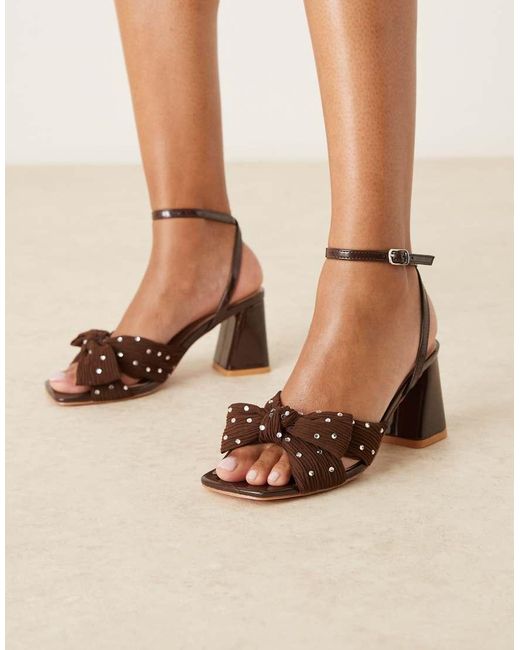 Glamorous Natural Exclusive Mid Heel Sandals With Embellished Bow