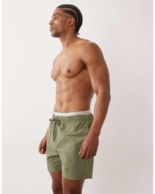 Calvin Klein Green Logo Waistband Drawstring Swim Shorts for men