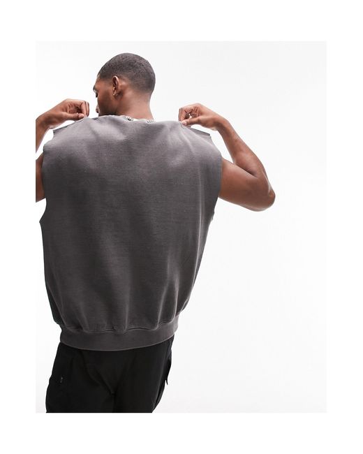 Topman Gray Oversized Fit Cut Off Sleeve Sweatshirt for men