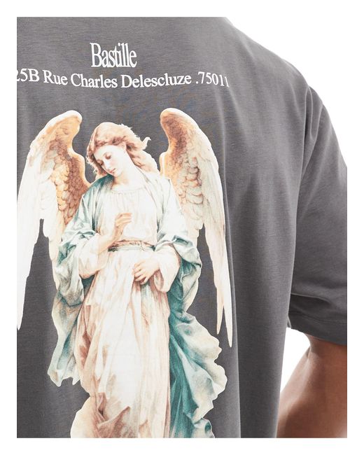 T-shirt oversize antracite con stampa rinascimentale sul retro di ASOS in Gray da Uomo