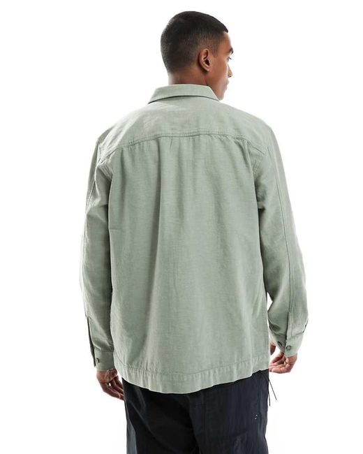 Only & Sons Green Pocket Detail Linen Mix Overshirt for men