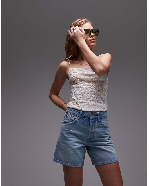 TOPSHOP Gray Denim Editor Shorts